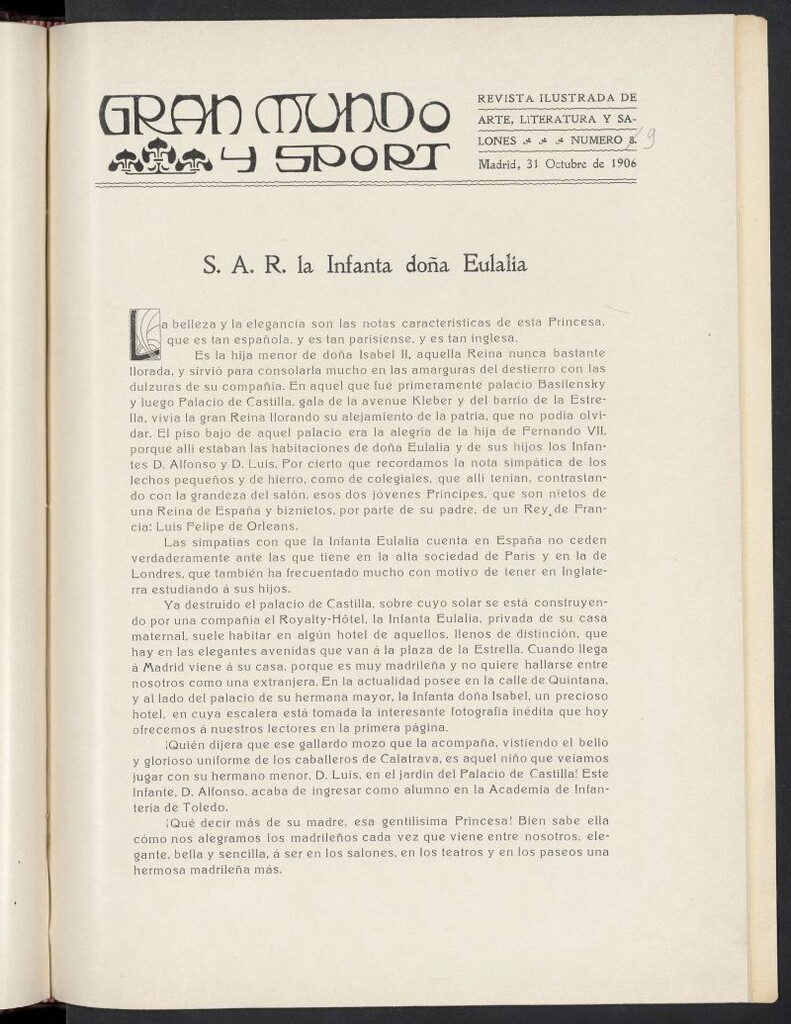 Miniatura de Gran Mundo y Sport : arte, literatura, salones del 31 de octubre de 1906, nº 9