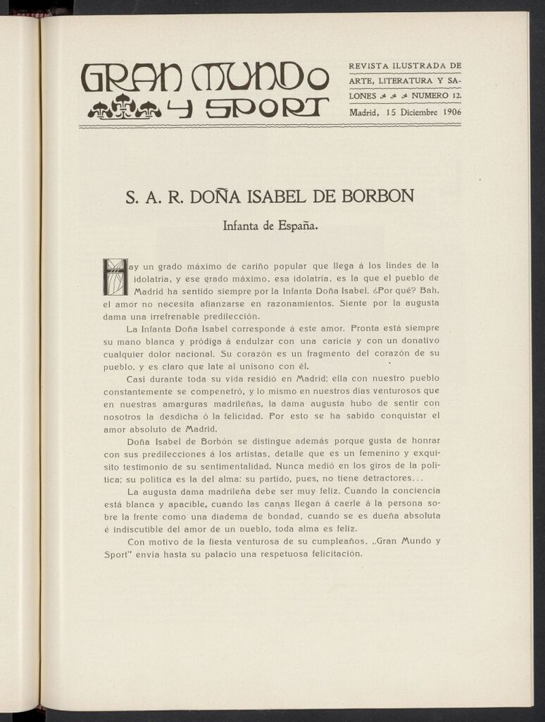 Miniatura de Gran Mundo y Sport : arte, literatura, salones del 15 de diciembre de 1906, nº 12