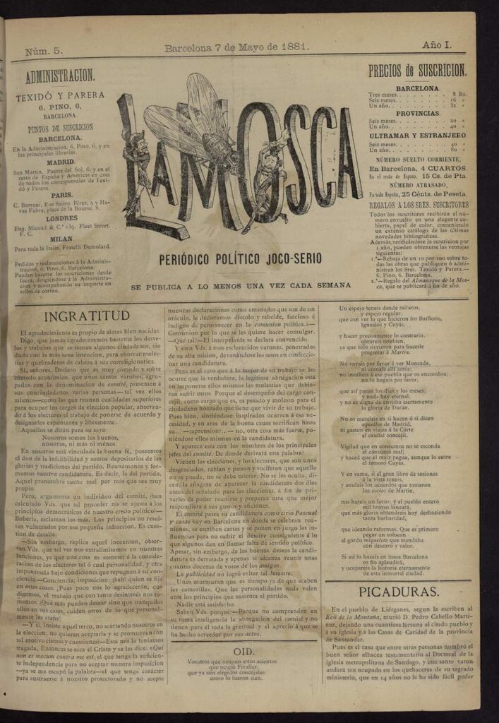 Miniatura de La Mosca : periódico joco-serio del 7 de mayo de 1881, nº 5
