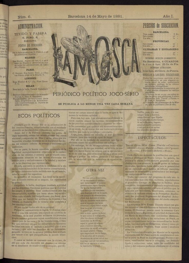 Miniatura de La Mosca : periódico joco-serio del 14 de mayo de 1881, nº 6