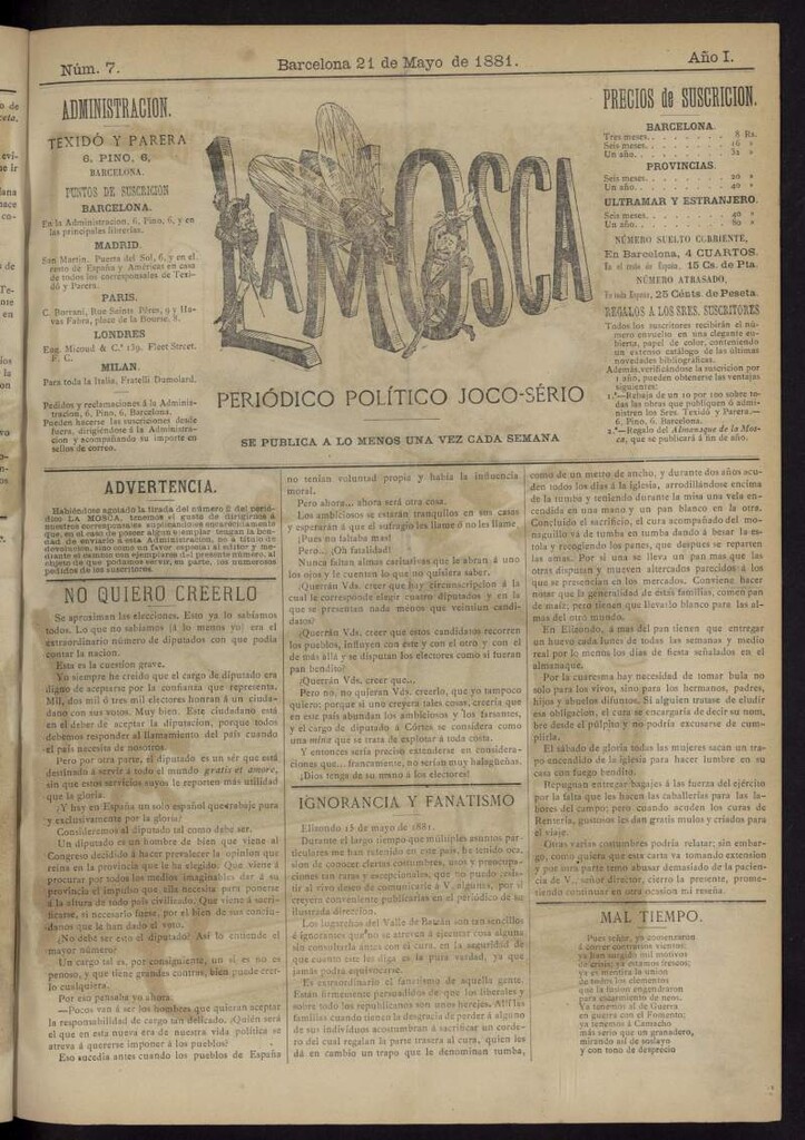 Miniatura de La Mosca : periódico joco-serio del 21 de mayo de 1881, nº 7