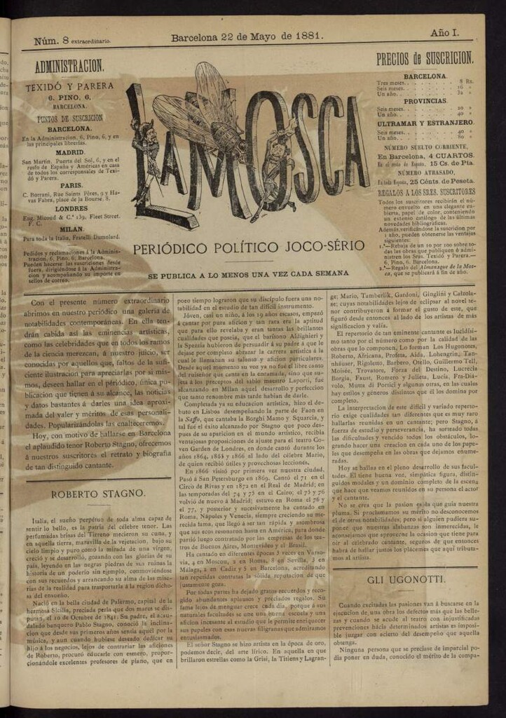 Miniatura de La Mosca : periódico joco-serio del 22 de mayo de 1881, nº 8 extraordinario
