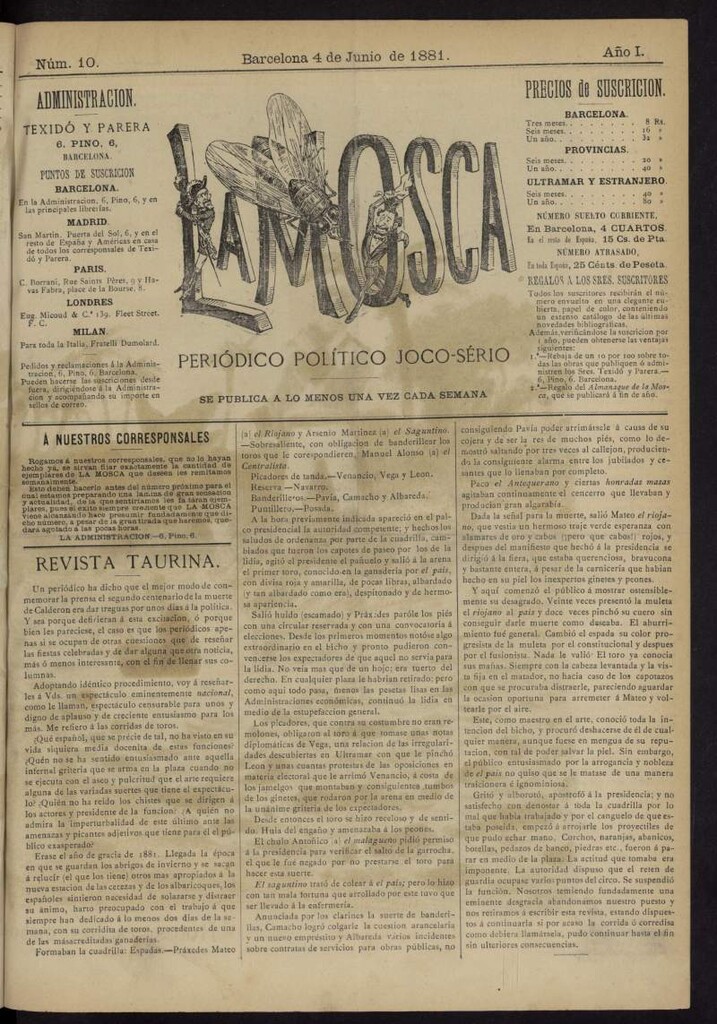 Miniatura de La Mosca : periódico joco-serio del 4 de junio de 1881, nº 10