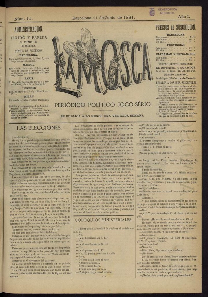 Miniatura de La Mosca : periódico joco-serio del 11 de junio de 1881, nº 11