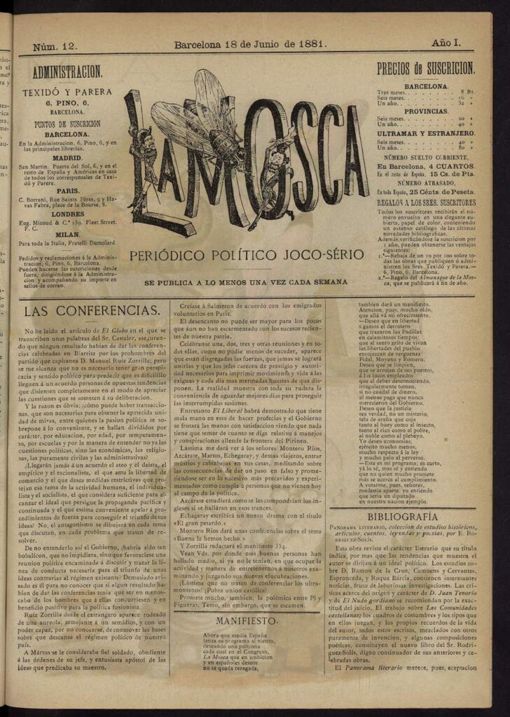 Miniatura de La Mosca : periódico joco-serio del 18 de junio de 1881, nº 12