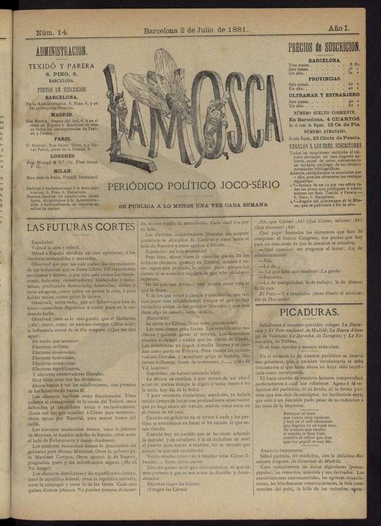 Miniatura de La Mosca : periódico joco-serio del 2 de julio de 1881, nº 14