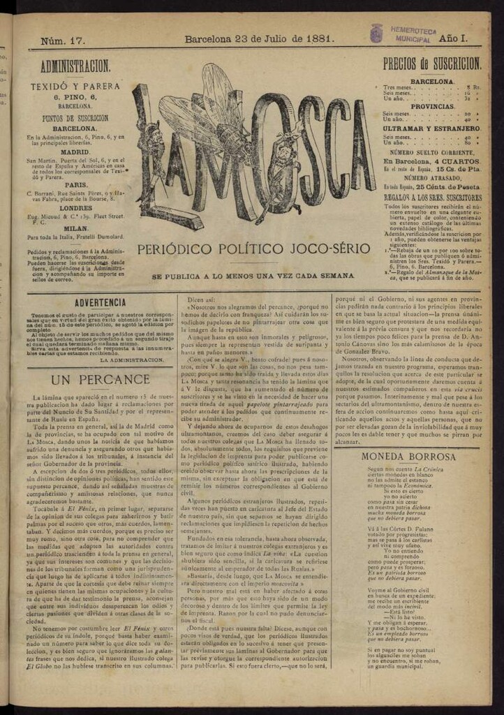 Miniatura de La Mosca : periódico joco-serio del 23 de julio de 1881, nº 17