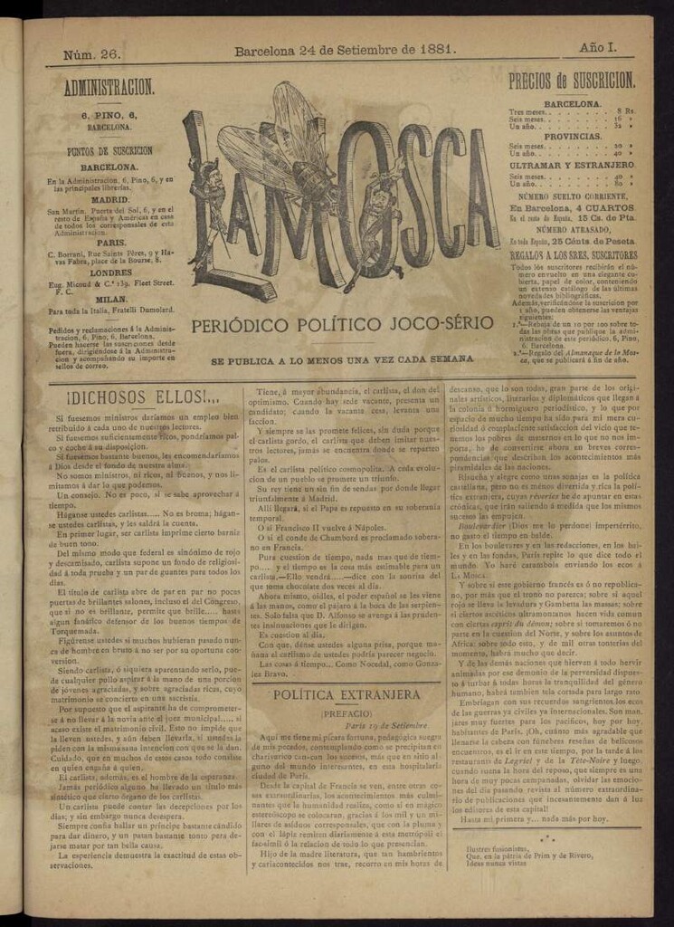 Miniatura de La Mosca : periódico joco-serio del 24 de septiembre de 1881, nº 26