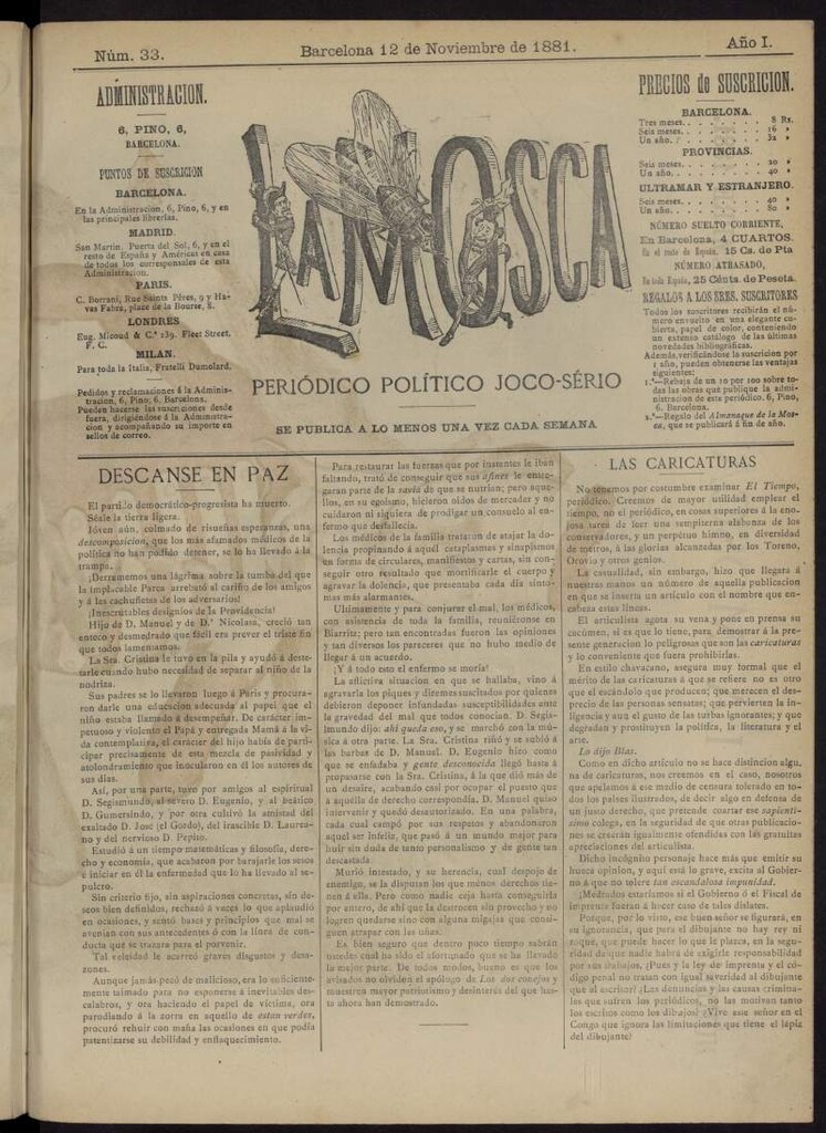 Miniatura de La Mosca : periódico joco-serio del 12 de noviembre de 1881, nº 33