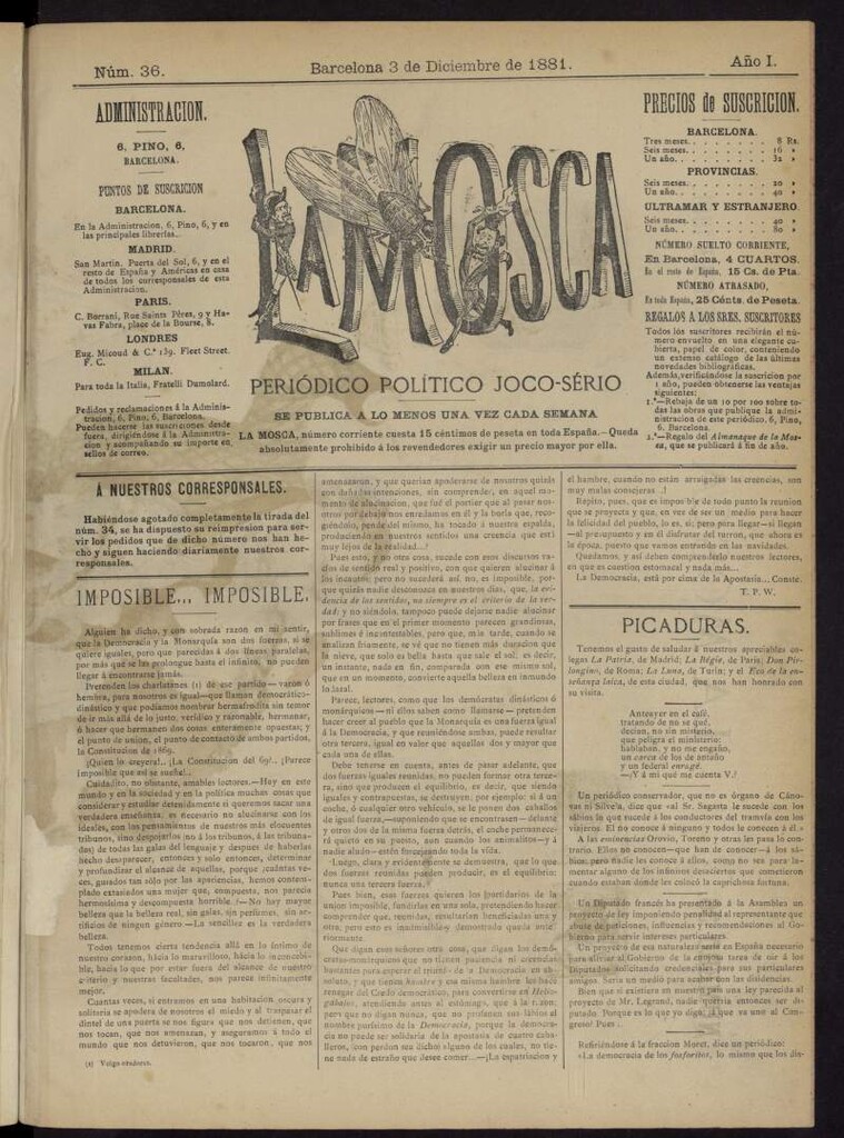 Miniatura de La Mosca : periódico joco-serio del 3 de diciembre de 1881, nº 36
