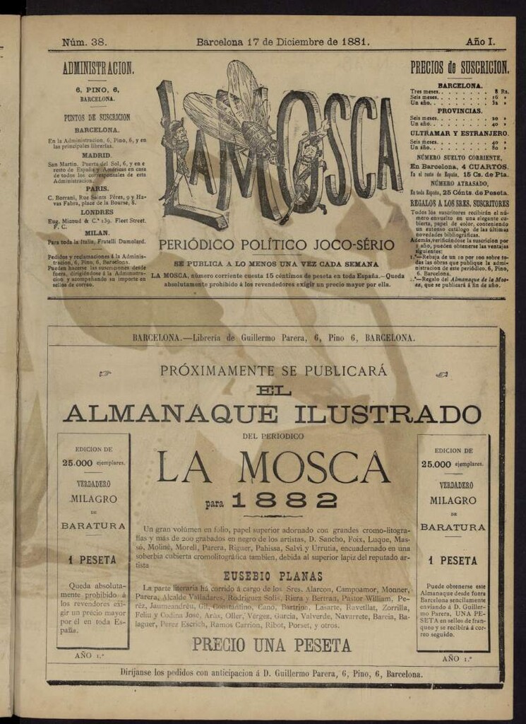 Miniatura de La Mosca : periódico joco-serio del 17 de diciembre de 1881, nº 38