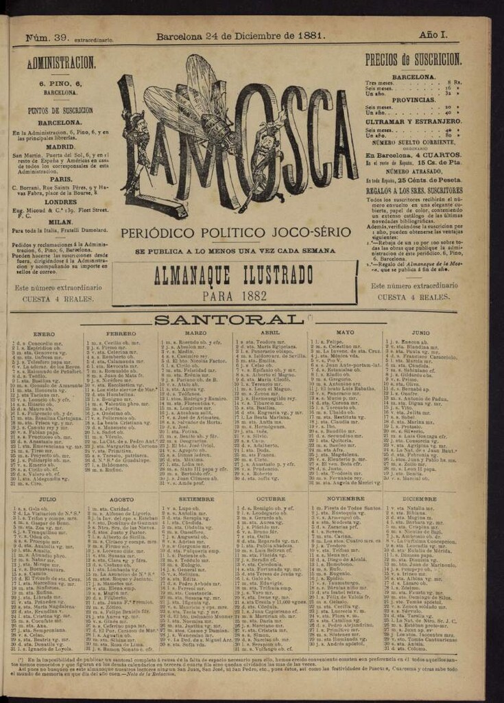 Miniatura de La Mosca : periódico joco-serio del 24 de diciembre de 1881, nº 39 extraordinario