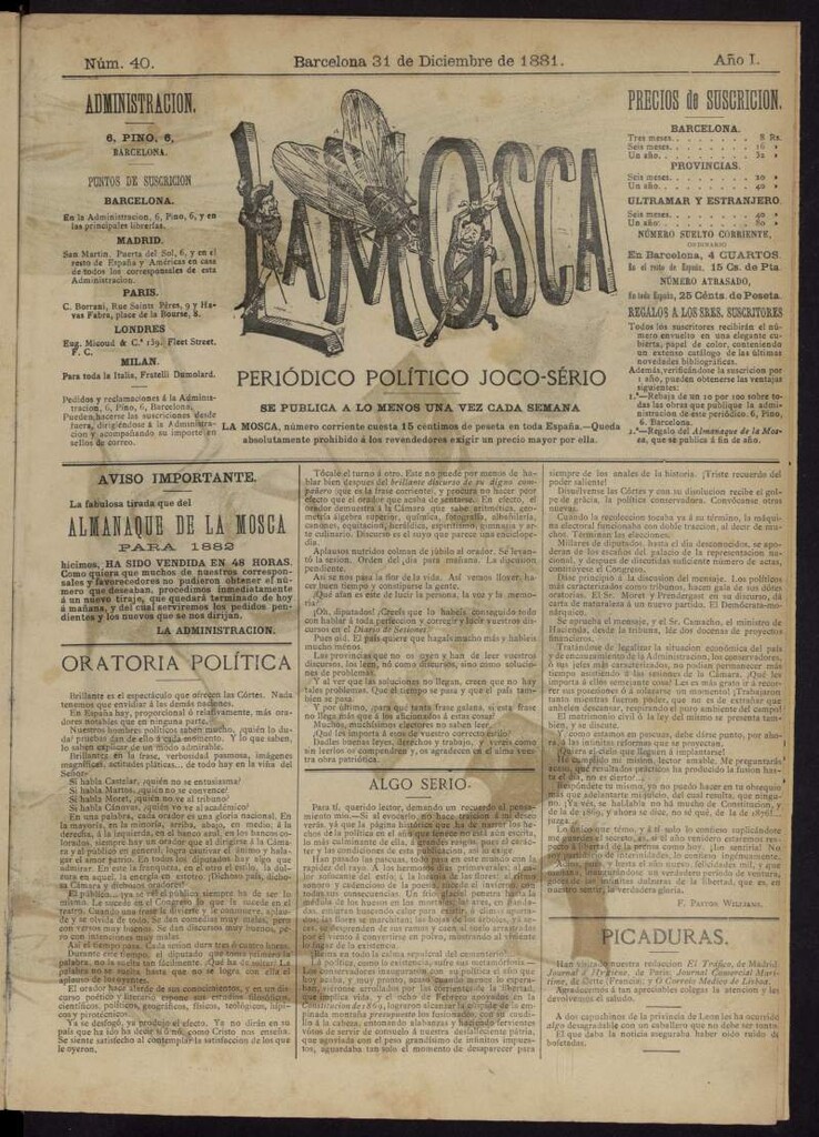 Miniatura de La Mosca : periódico joco-serio del 31 de diciembre de 1881, nº 40