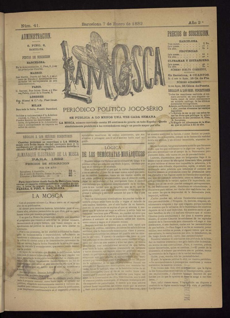 Miniatura de La Mosca : periódico joco-serio del 7 de enero de 1882, nº 41