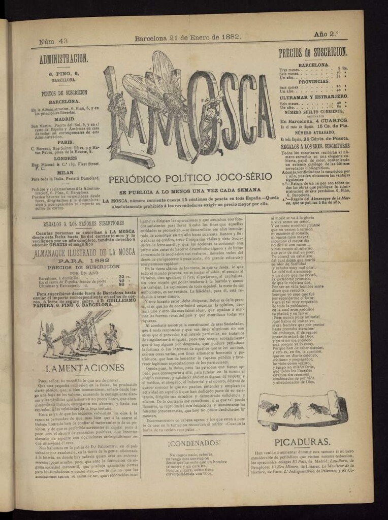 Miniatura de La Mosca : periódico joco-serio del 21 de enero de 1882, nº 43