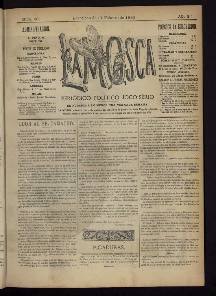 Miniatura de La Mosca : periódico joco-serio del 11 de febrero de 1882, nº 46