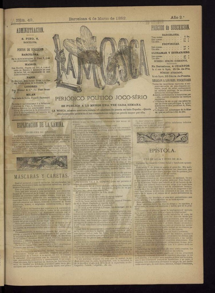 Miniatura de La Mosca : periódico joco-serio del 4 de marzo de 1882, nº 49