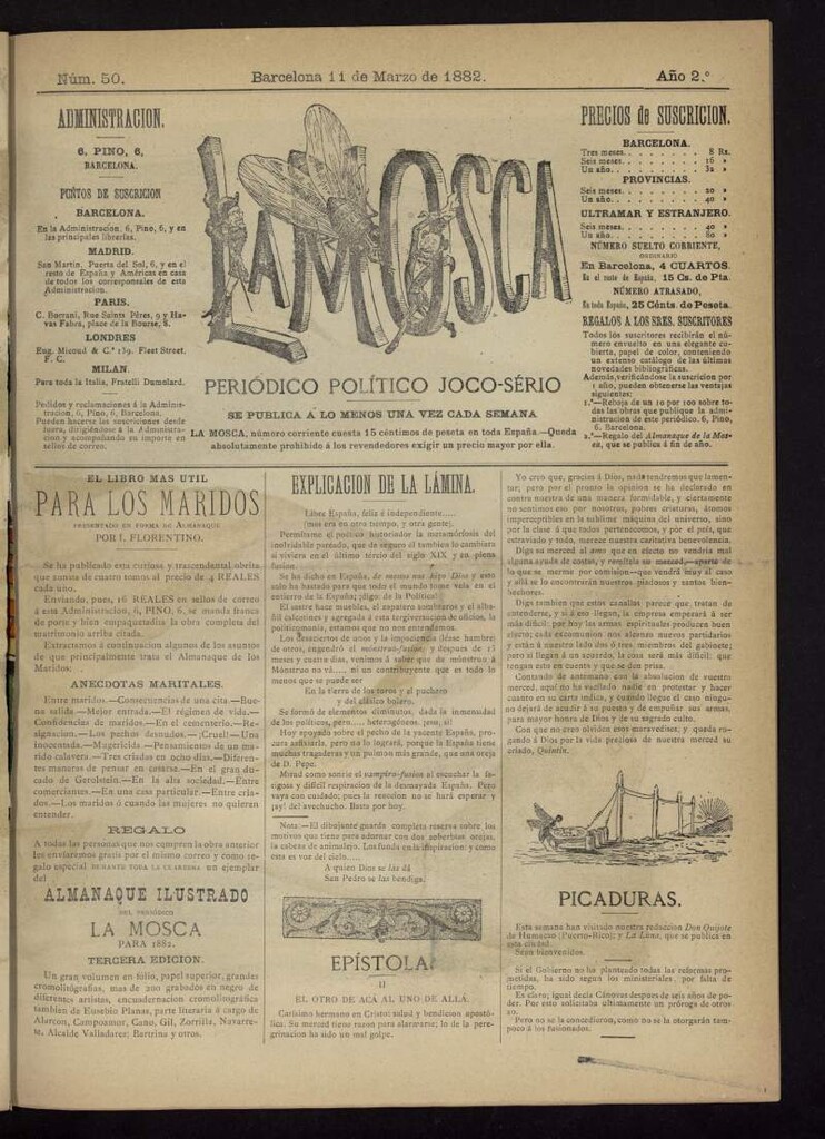 Miniatura de La Mosca : periódico joco-serio del 11 de marzo de 1882, nº 50