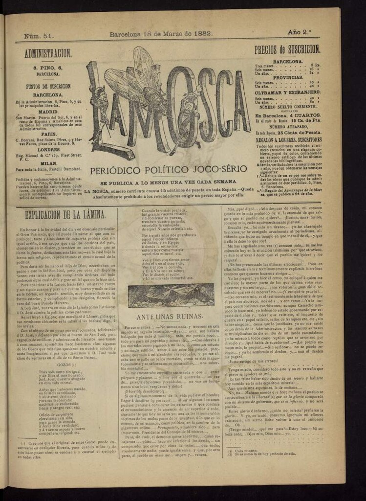 Miniatura de La Mosca : periódico joco-serio del 18 de marzo de 1882, nº 51