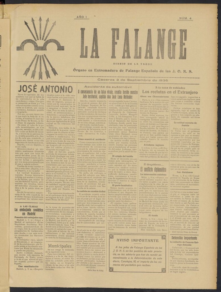 Miniatura de La Falange: Diario de la tarde del 3 de septiembre de 1936, nº 4