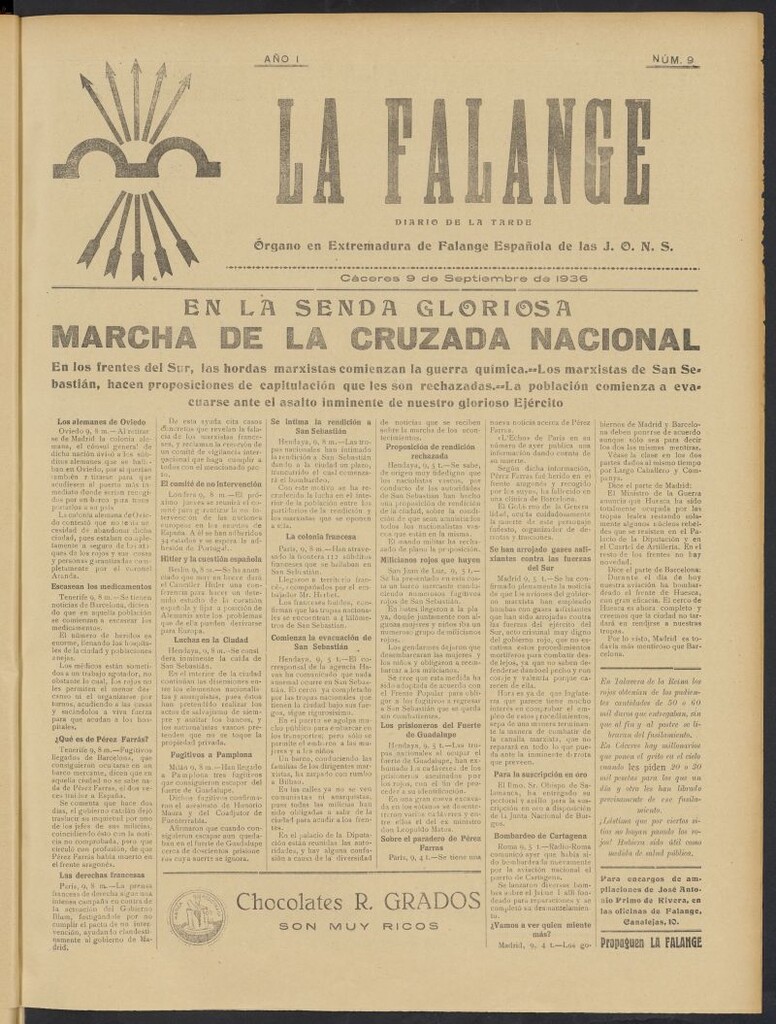 Miniatura de La Falange: Diario de la tarde del 9 de septiembre de 1936, nº 9