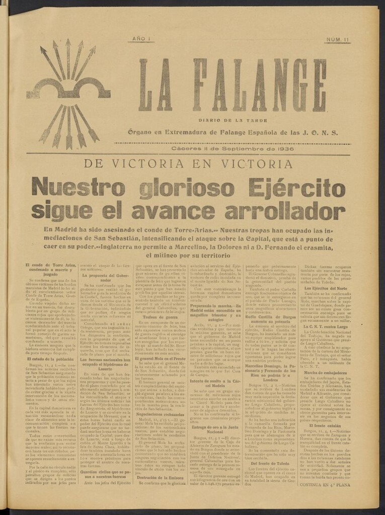 Miniatura de La Falange: Diario de la tarde del 11 de septiembre de 1936, nº 11