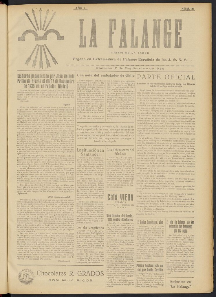 Miniatura de La Falange: Diario de la tarde del 17 de septiembre de 1936, nº 16