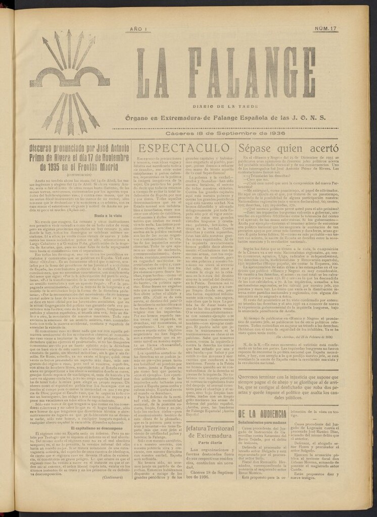 Miniatura de La Falange: Diario de la tarde del 18 de septiembre de 1936, nº 17