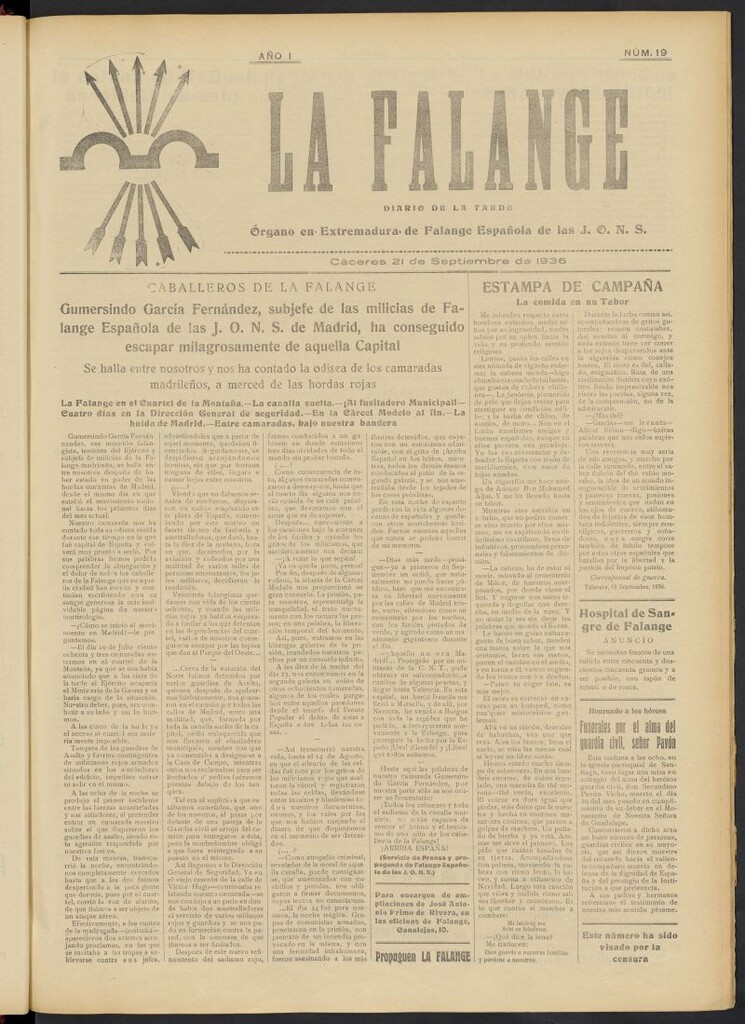 Miniatura de La Falange: Diario de la tarde del 21 de septiembre de 1936, nº 19