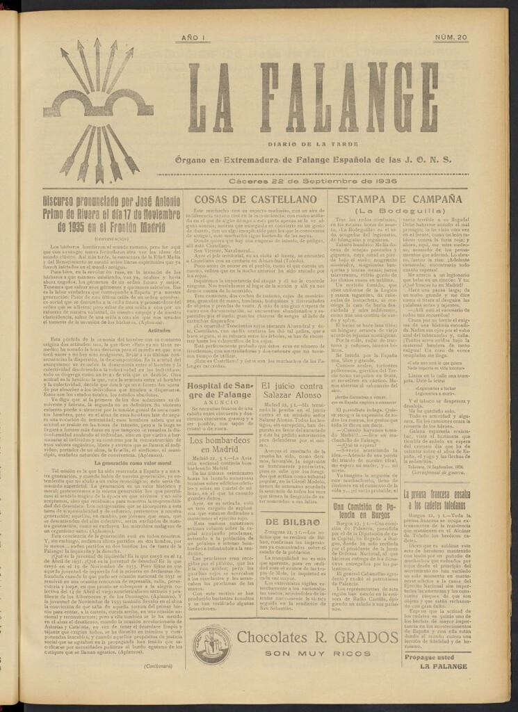 Miniatura de La Falange: Diario de la tarde del 22 de septiembre de 1936, nº 20