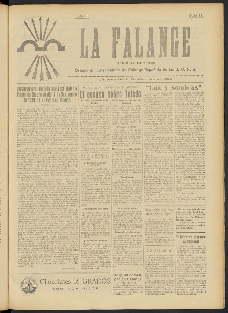 Miniatura de La Falange: Diario de la tarde del 24 de septiembre de 1936, nº 22