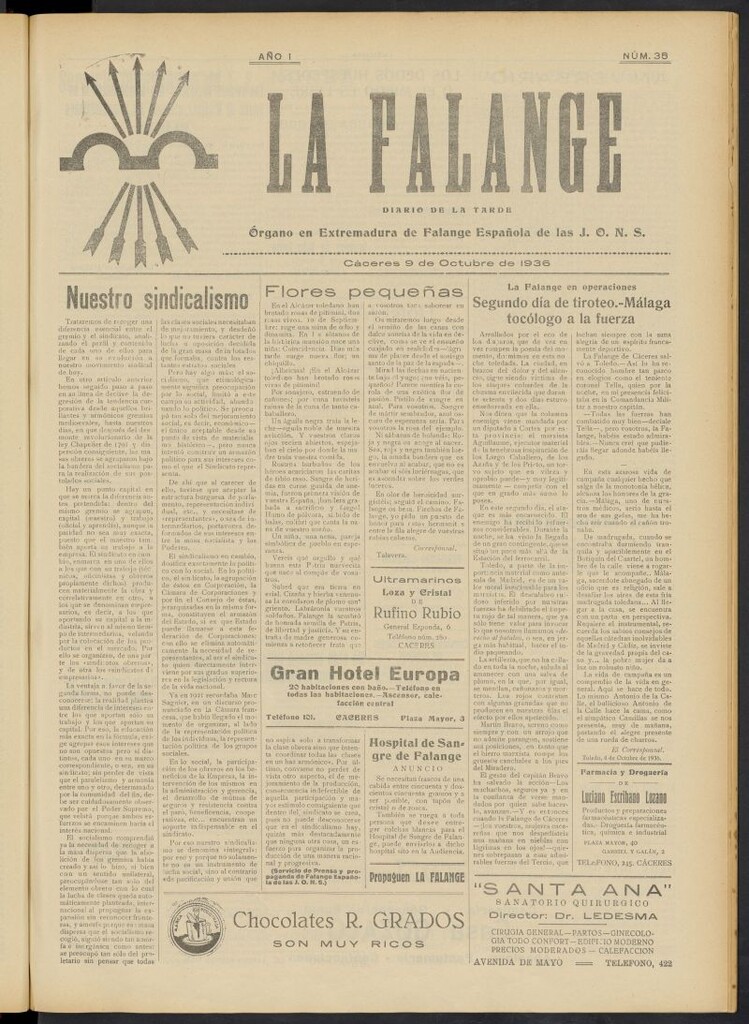 Miniatura de La Falange: Diario de la tarde del 9 de octubre de 1936, nº 35