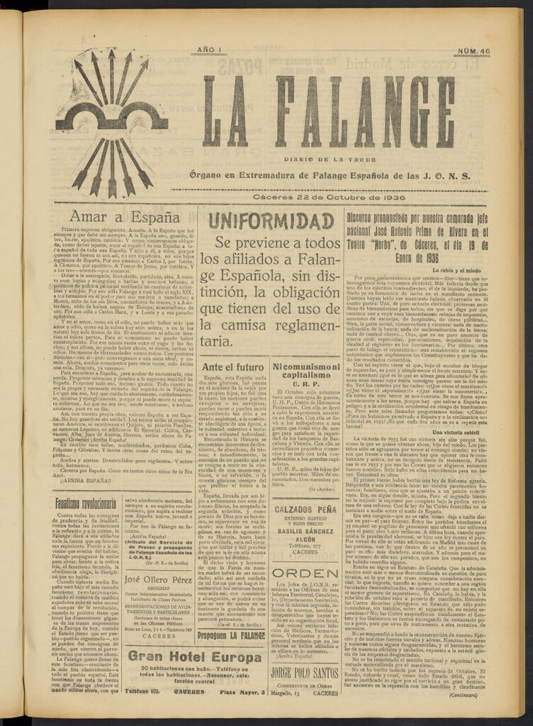 Miniatura de La Falange: Diario de la tarde del 22 de octubre de 1936, nº 46