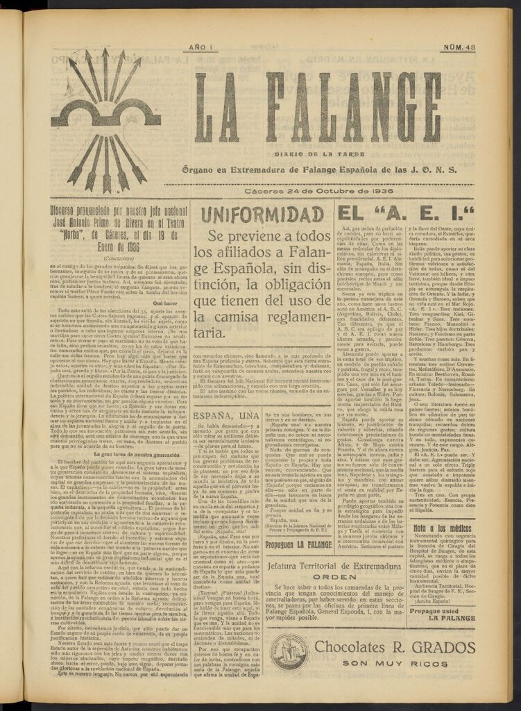 Miniatura de La Falange: Diario de la tarde del 24 de octubre de 1936, nº 48
