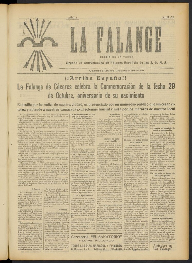 Miniatura de La Falange: Diario de la tarde del 29 de octubre de 1936, nº 52