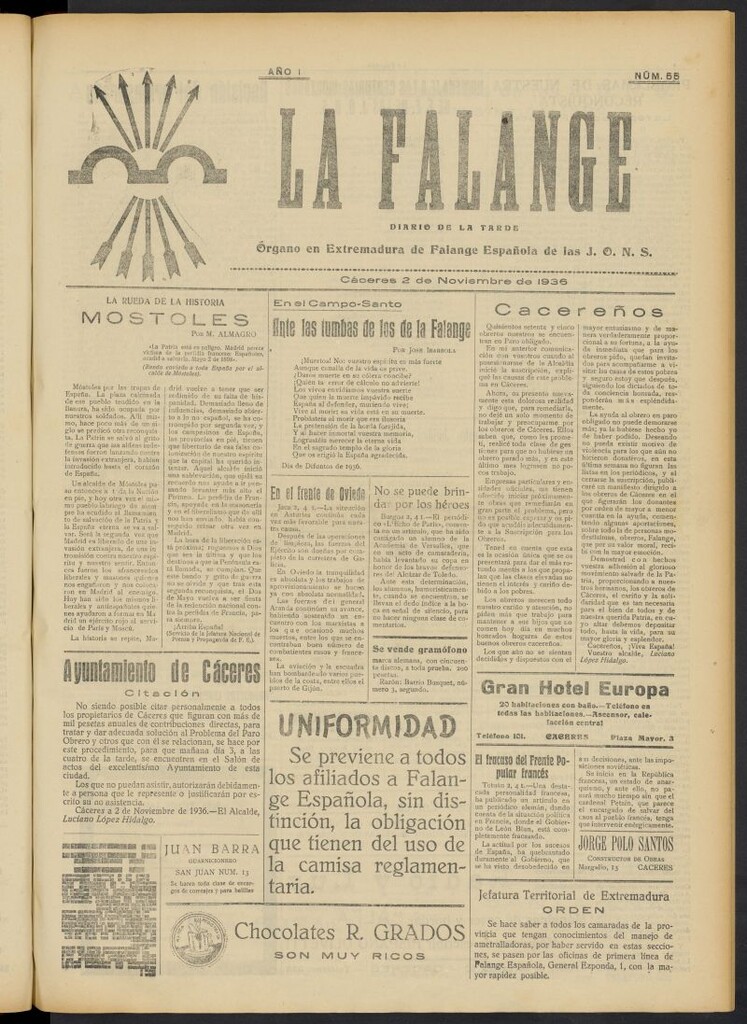 Miniatura de La Falange: Diario de la tarde del 2 de noviembre de 1936, nº 55