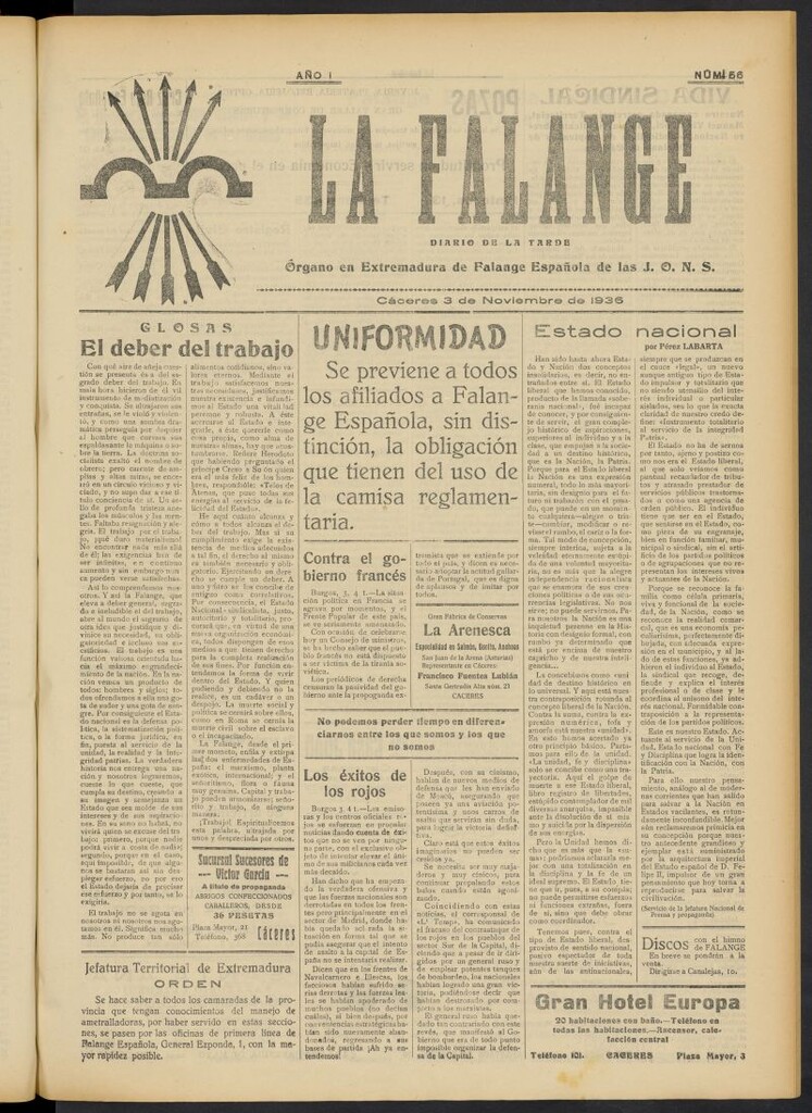 Miniatura de La Falange: Diario de la tarde del 3 de noviembre de 1936, nº 56