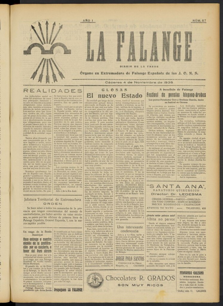 Miniatura de La Falange: Diario de la tarde del 4 de noviembre de 1936, nº 57