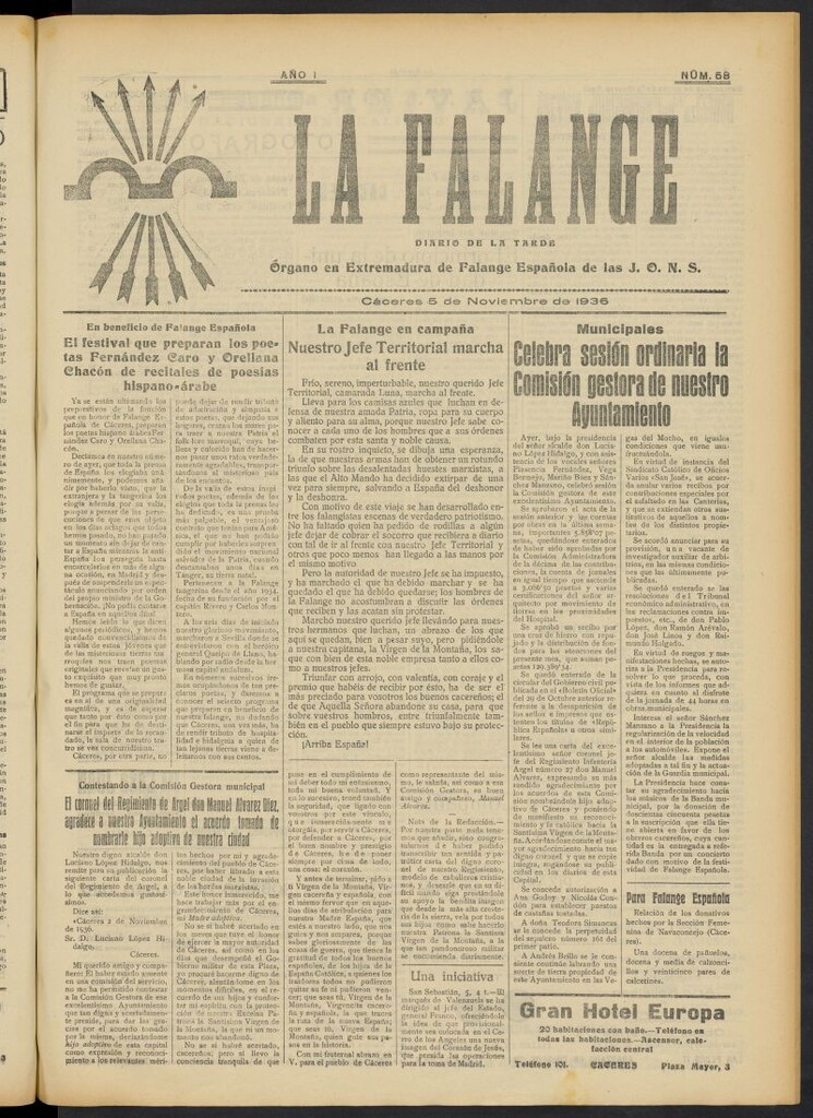 Miniatura de La Falange: Diario de la tarde del 5 de noviembre de 1936, nº 58