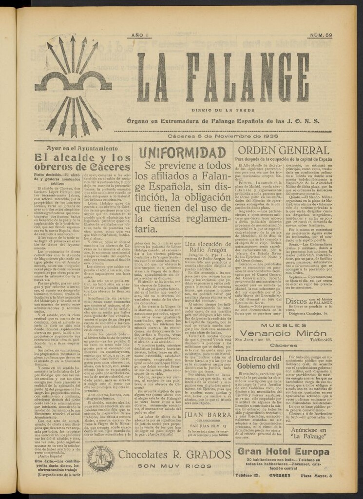 Miniatura de La Falange: Diario de la tarde del 6 de noviembre de 1936, nº 59