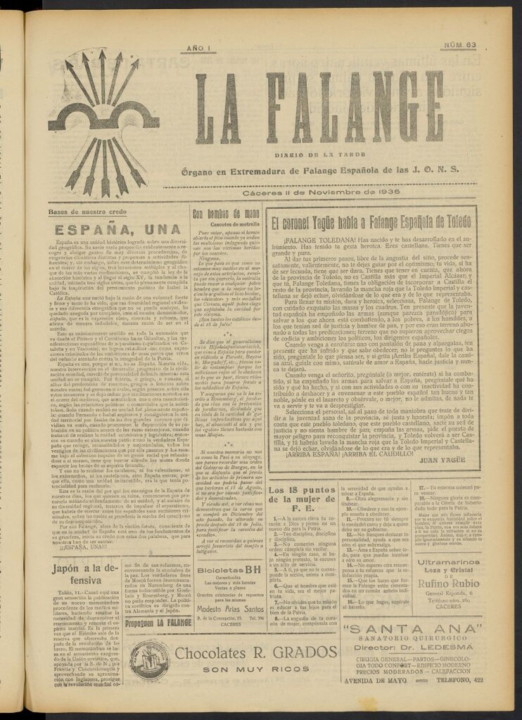 Miniatura de La Falange: Diario de la tarde del 11 de noviembre de 1936, nº 63