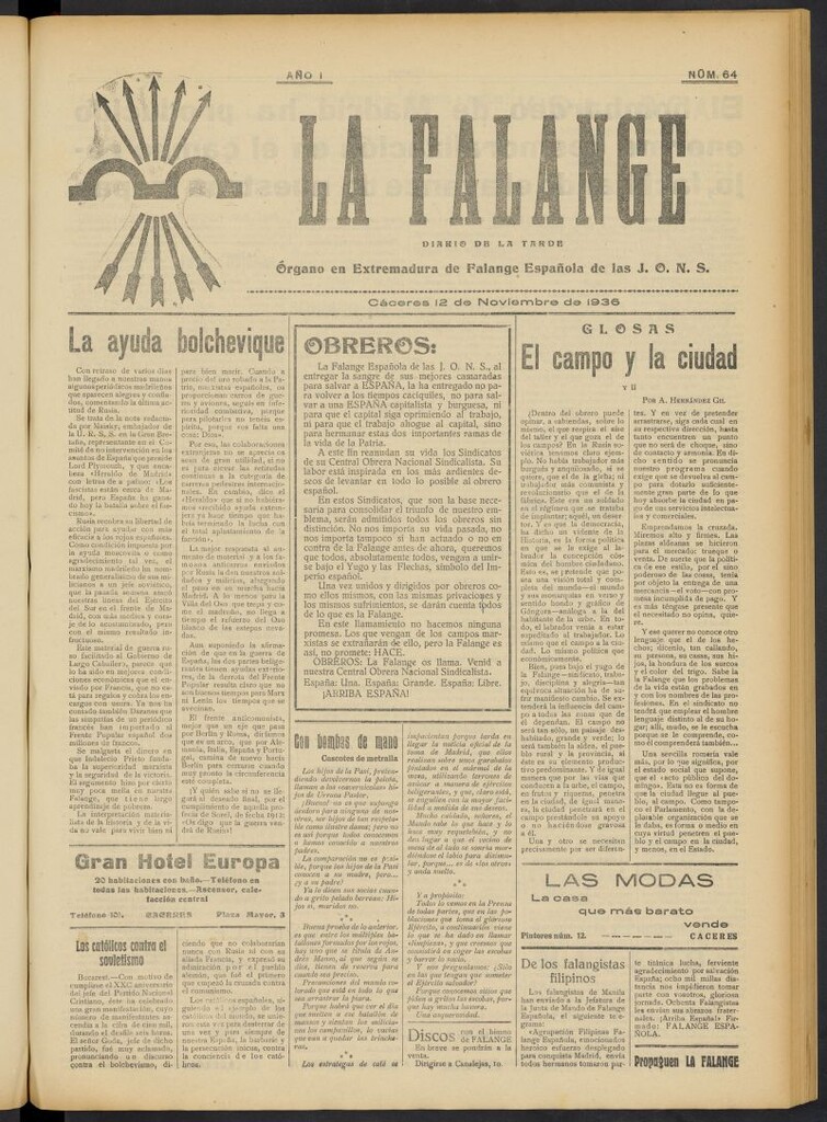 Miniatura de La Falange: Diario de la tarde del 12 de noviembre de 1936, nº 64