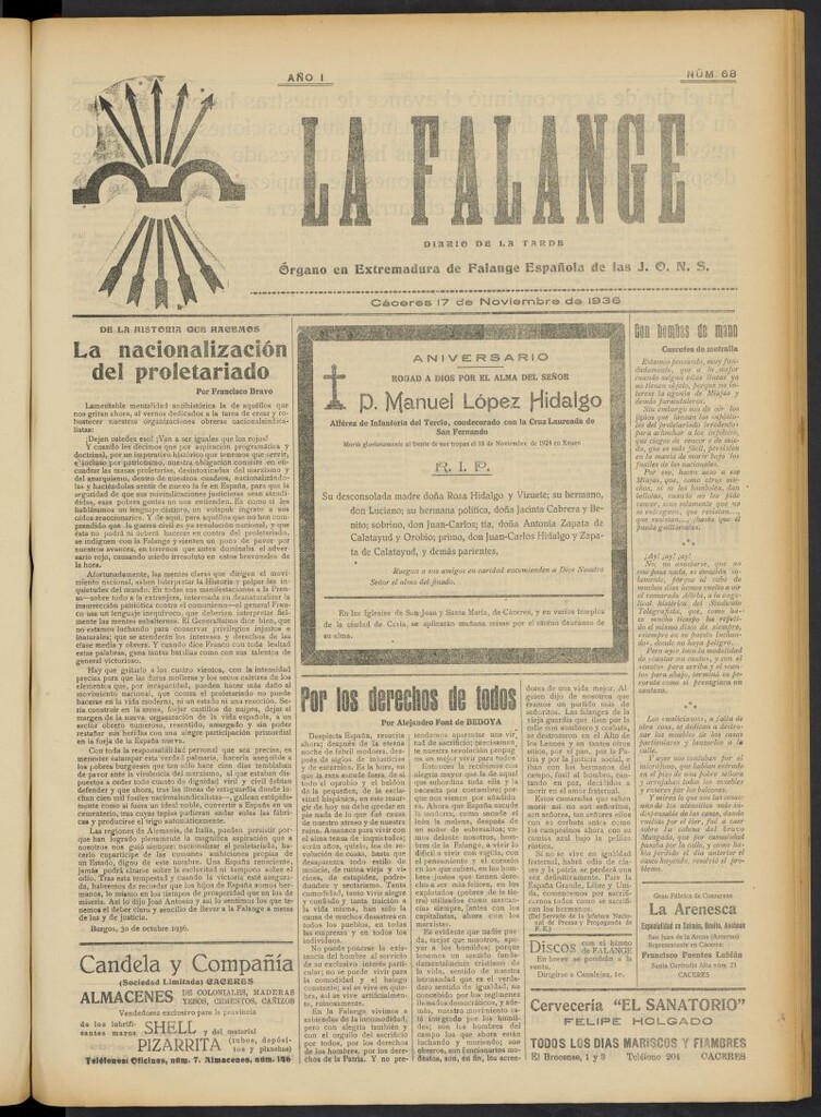 Miniatura de La Falange: Diario de la tarde del 17 de noviembre de 1936, nº 68