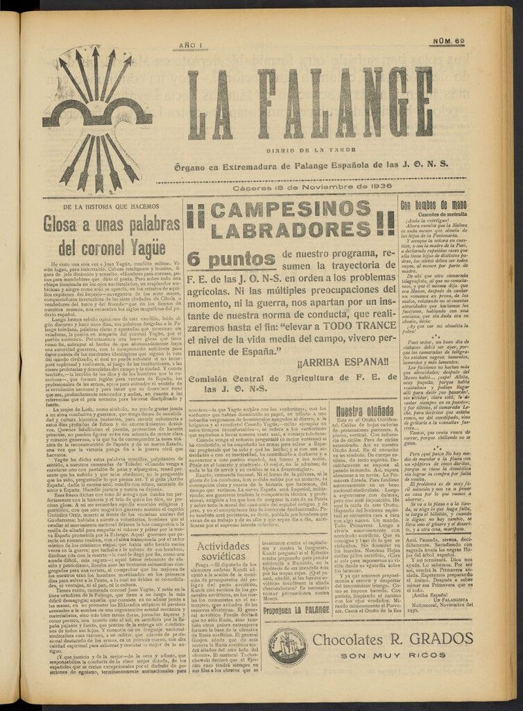 Miniatura de La Falange: Diario de la tarde del 18 de noviembre de 1936, nº 69