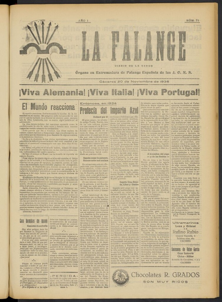 Miniatura de La Falange: Diario de la tarde del 20 de noviembre de 1936, nº 71
