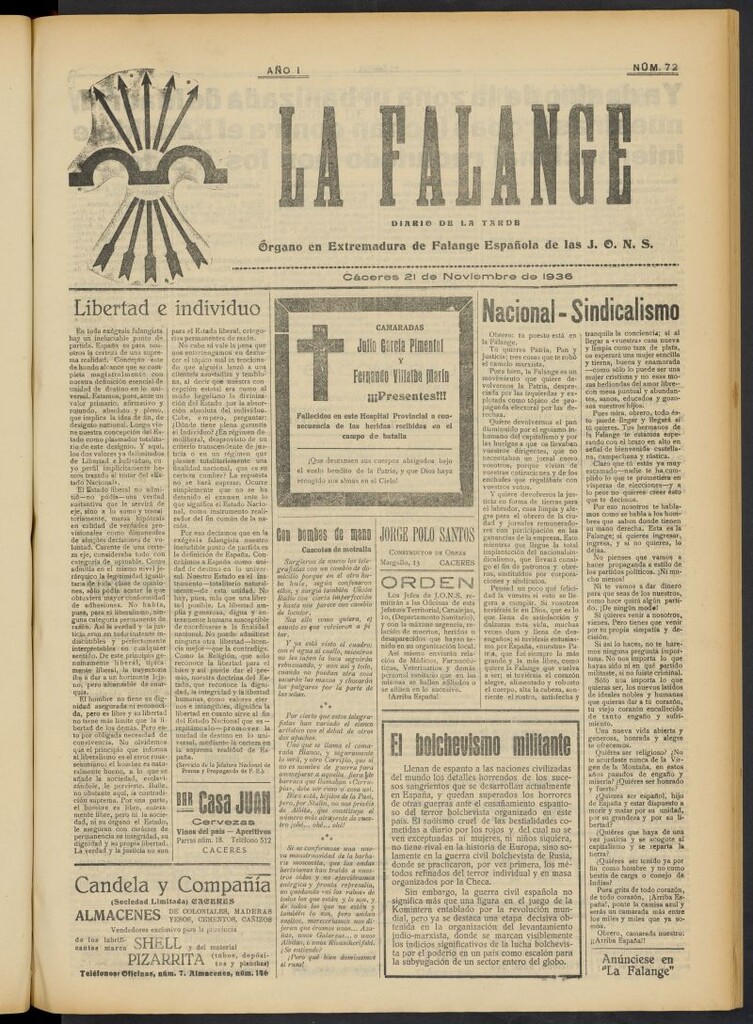 Miniatura de La Falange: Diario de la tarde del 21 de noviembre de 1936, nº 72