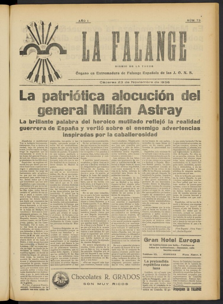 Miniatura de La Falange: Diario de la tarde del 23 de noviembre de 1936, nº 73