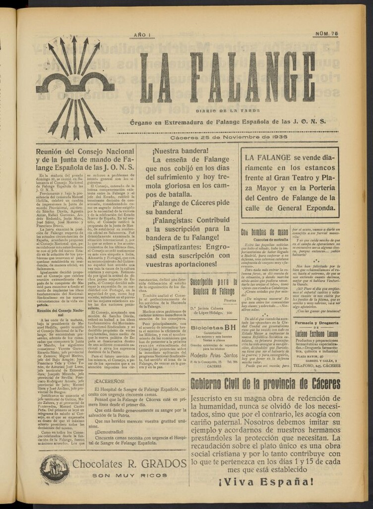 Miniatura de La Falange: Diario de la tarde del 25 de noviembre de 1936, nº 75