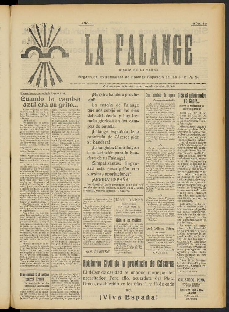 Miniatura de La Falange: Diario de la tarde del 26 de noviembre de 1936, nº 76