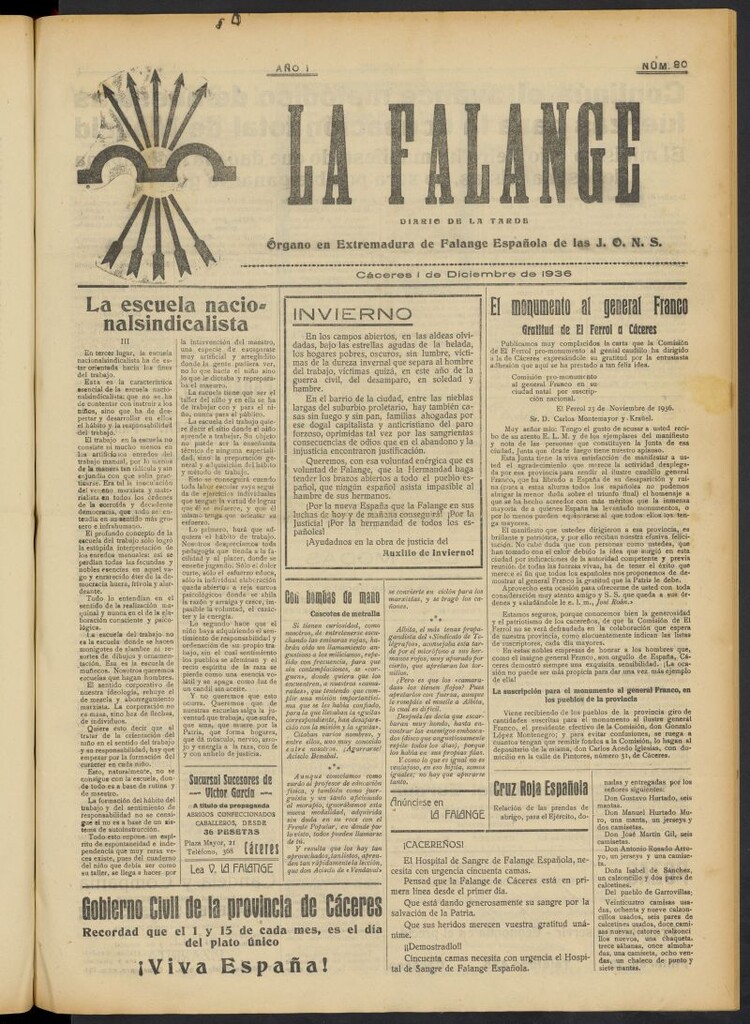 Miniatura de La Falange: Diario de la tarde del 1 de diciembre de 1936, nº 80